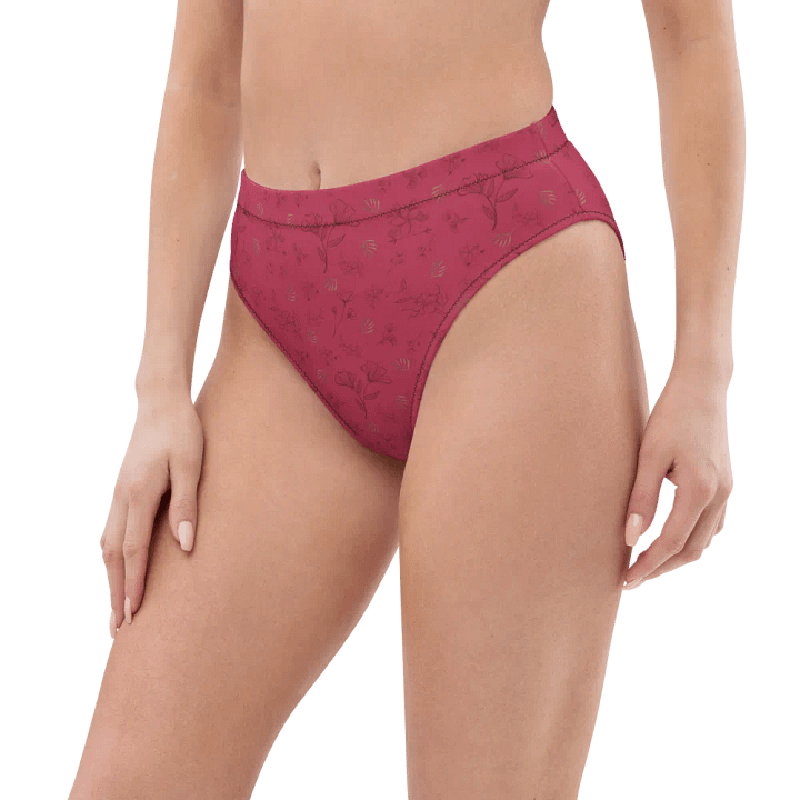 Gold Leaves and Chocolate Flowers on Magenta Eco-Green High-Waisted Bikini Bottoms product image (2)