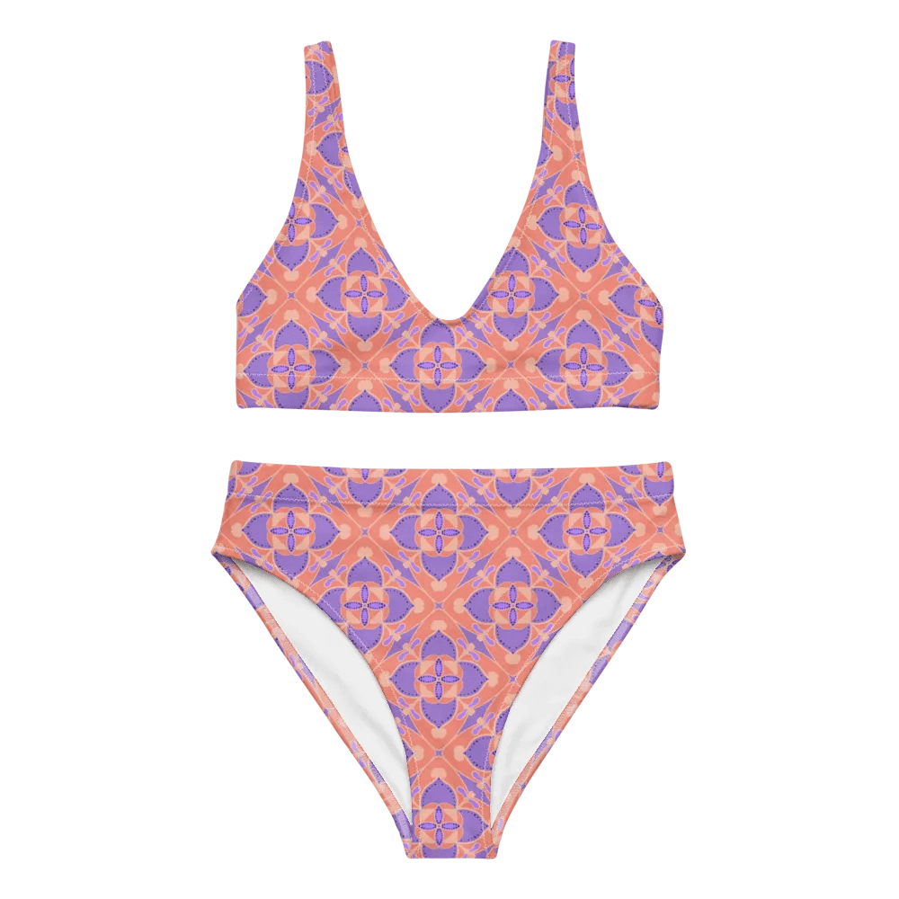 Pastel Orange and Mauve Pattern High Waisted Bikini product image (3)