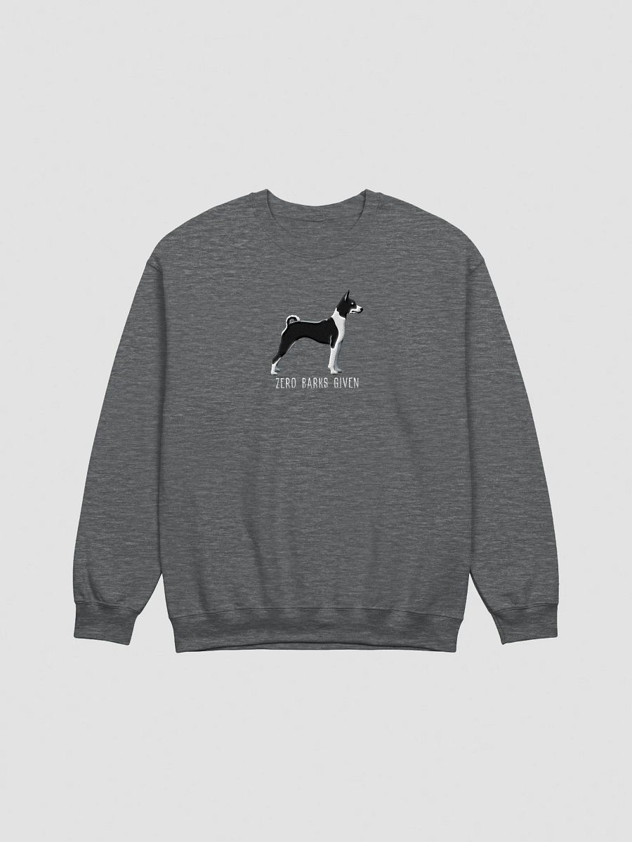 Zero Barks Given Sweatshirt (Embroidered) of a Basenji(Black & White) product image (7)