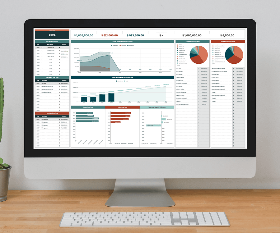 Net Worth Tracker Template, Multi-Year Dashboard Spreadsheet, Google Sheets Template, Net Worth Yearly Calculator, Investment Tracker product image (8)
