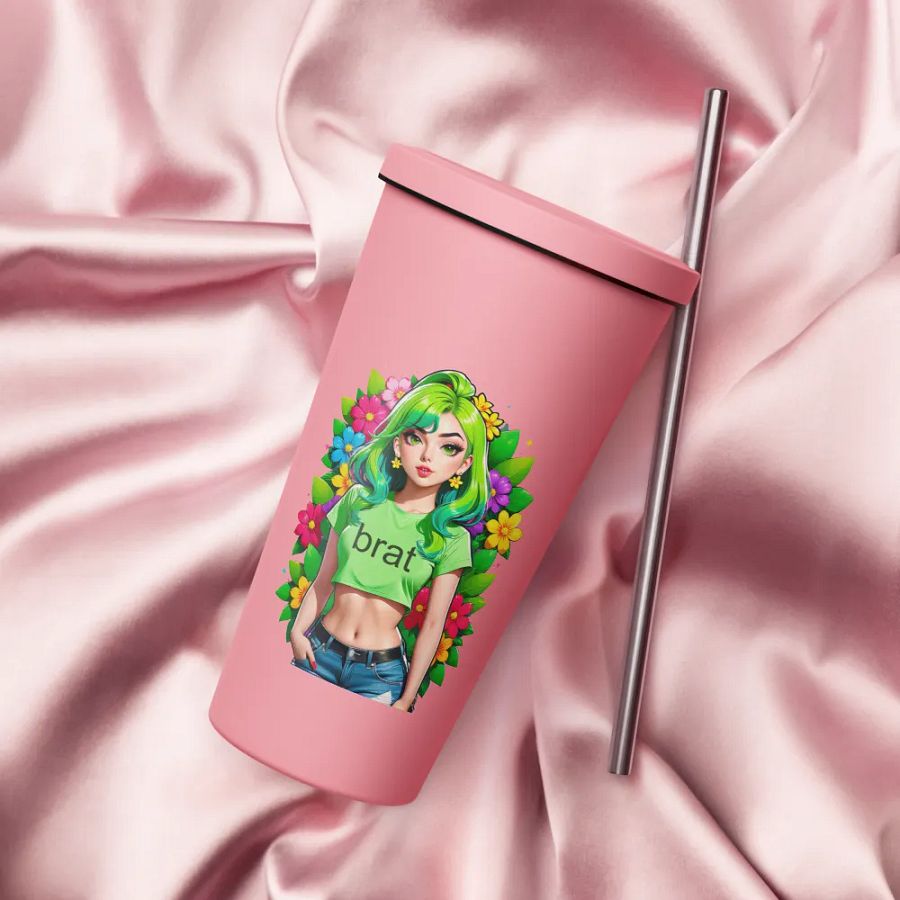 Brat 20 oz Tumbler Cup - Pink - Insulated Tumbler with a Straw v2 product image (4)