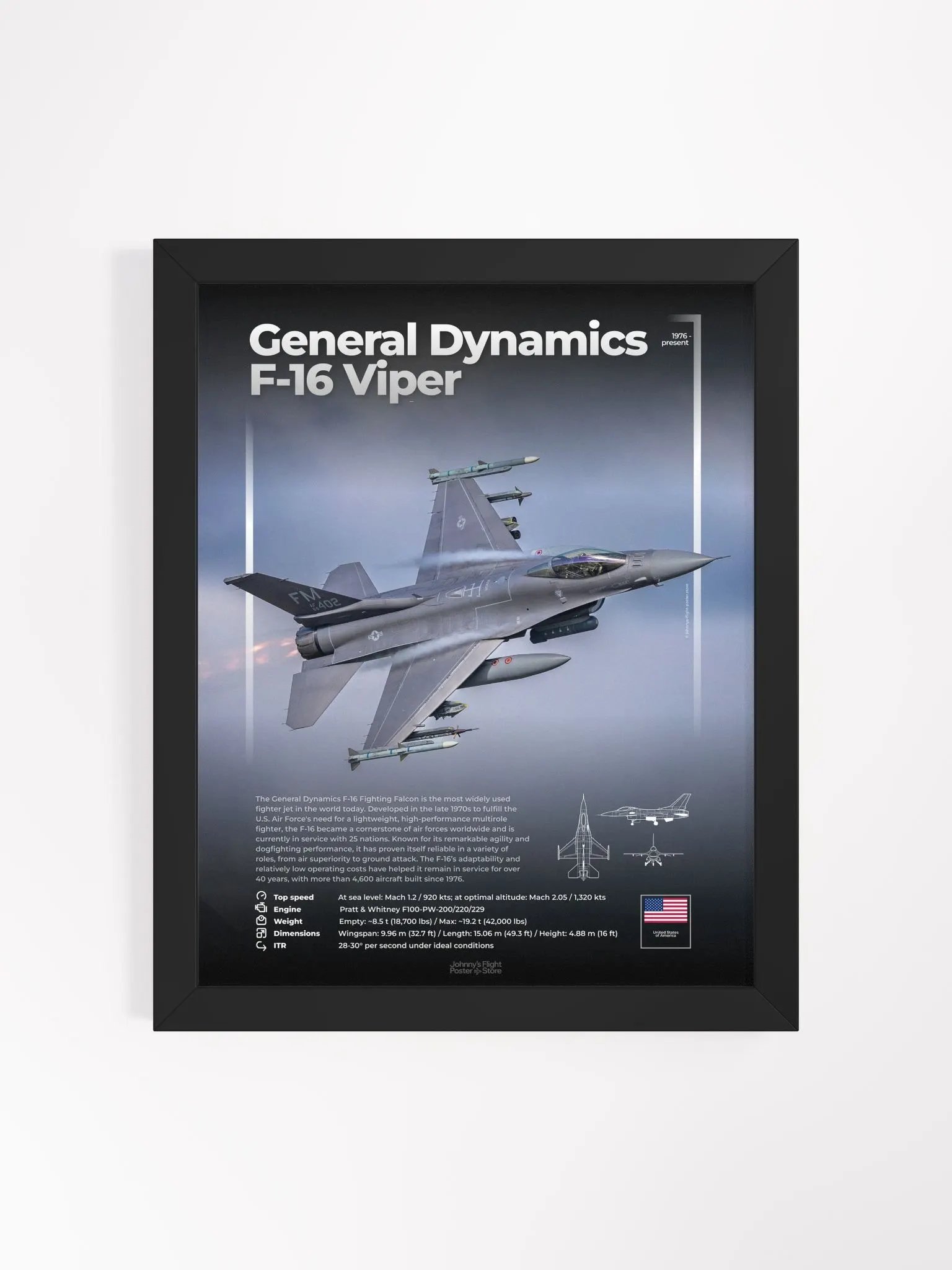 General Dynamics (Lockheed Martin) F-16 Viper / Fighting Falcon Aviation Spec Poster product image (2)
