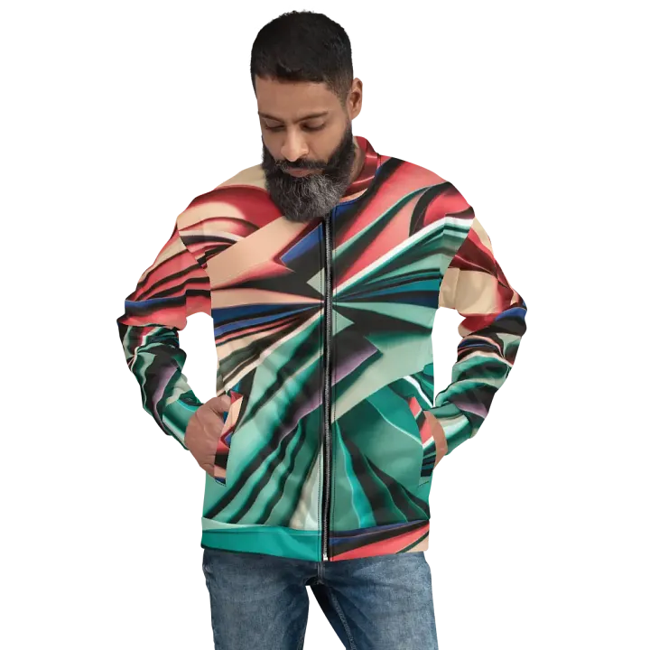 Abstract Geometric Bomber Jacket in Vibrant Colors (XS-3XL) product image (2)