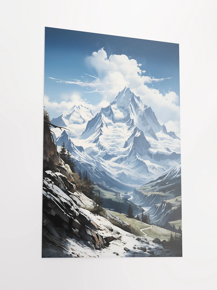 Snow-Clad Mountain Peaks with Cloudy Blue Sky Matte Poster product image (4)