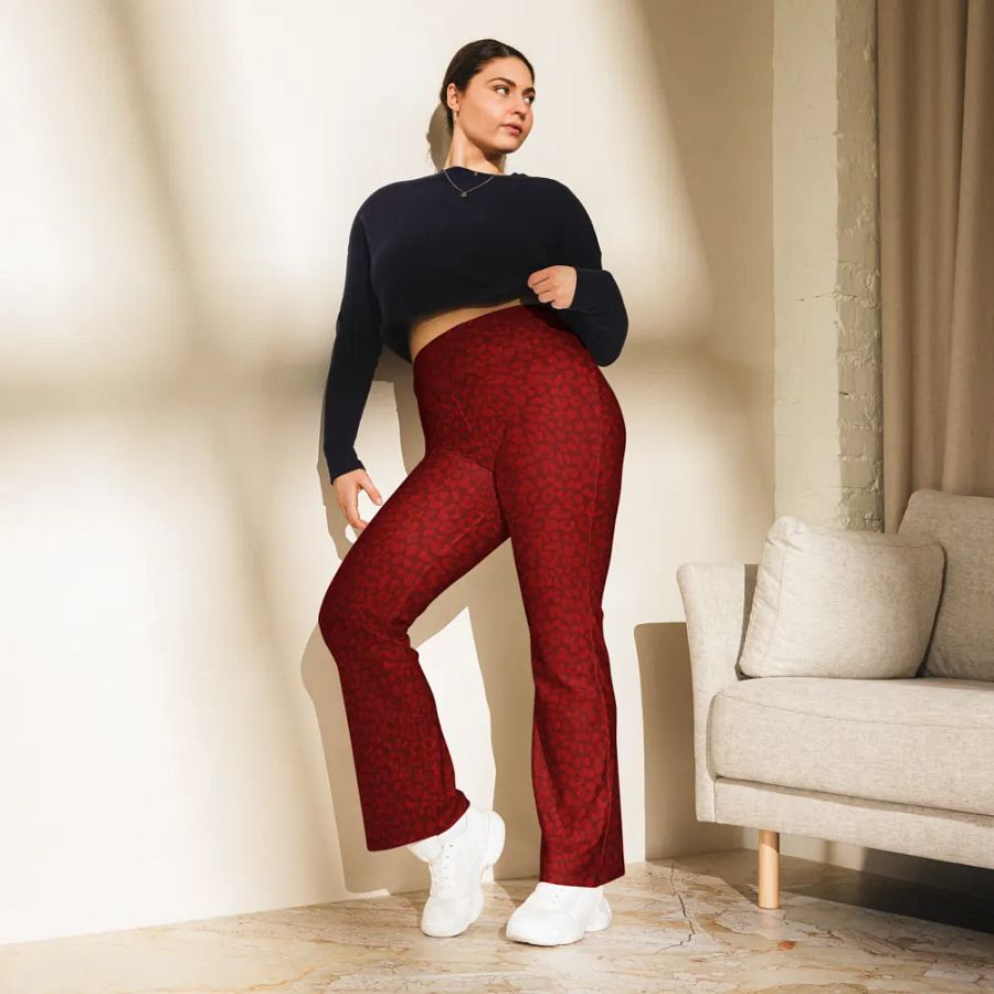Burgundy Leopard Print Flare Leggings product image (8)