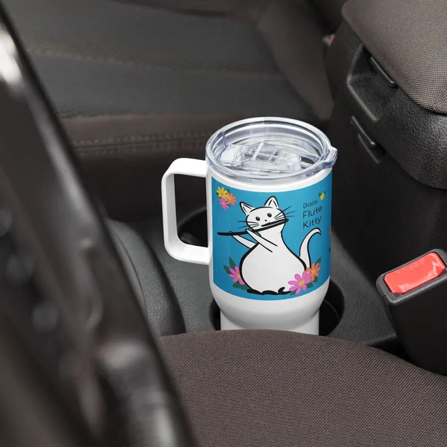 Flute Kitty Travel Mug w handle - Bass Flute product image (8)