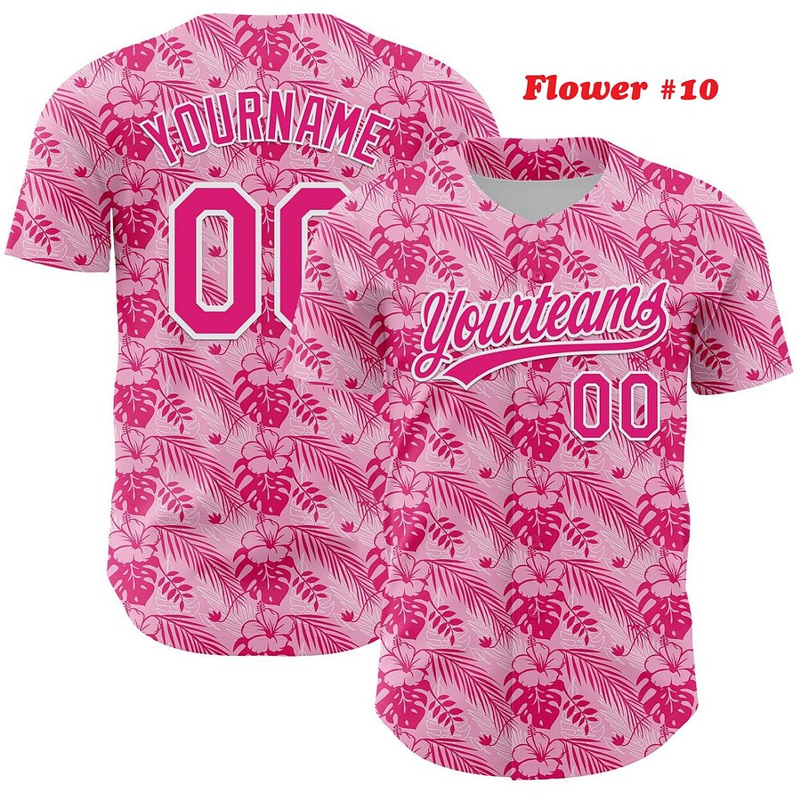 Authentic Baseball Jersey, Custom Baseball Jersey, Personalized Sport Jersey, Hawaiian Colorful, Multi Beautiful Flower product image (188)