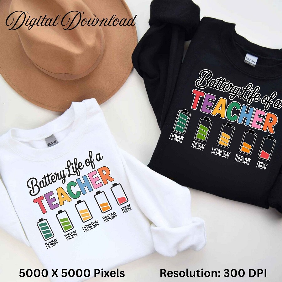 Battery Life of a Teacher SVG PNG, Funny Teacher Week Design, Teacher Shirt Sublimation File, Back to School Digital Download product image (2)