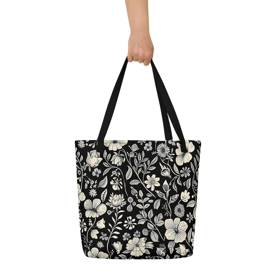 Tote Bag: Elegant Floral Pattern Black and White Chic Style product image (6)