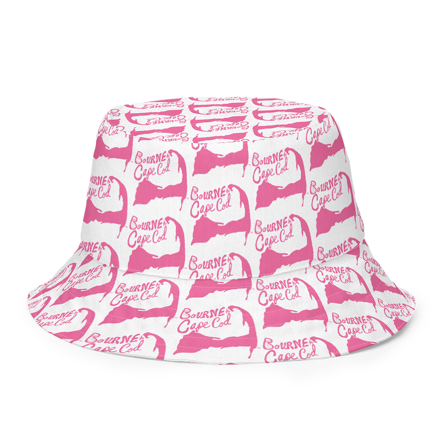 Adults Unisex | Reversible Bucket Hat | BOURNE to Cape Cod™ x BRN.2C.C.™ All-Over Logo Print | Coastal Style Sun Hat | Brilliant Rose & White product image (8)