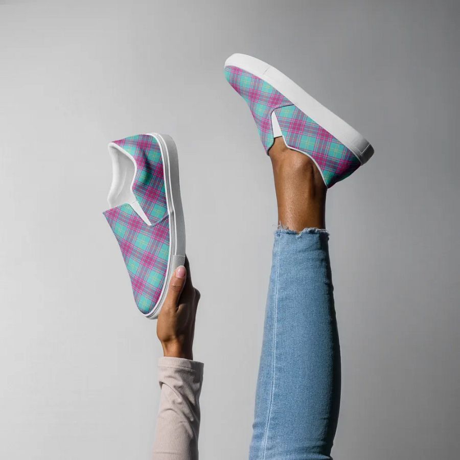 Hot Pink and Aqua Plaid Women's Slip-On Shoes product image (8)