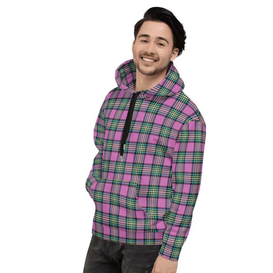 Purple Orchid and Turquoise Plaid Hoodie product image (5)