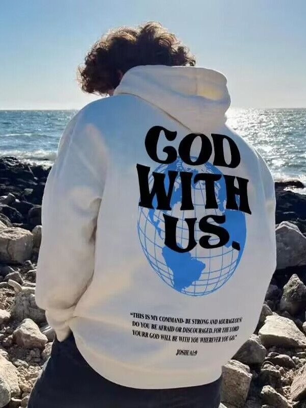 Men's And Women's Fleece-lined Letter Print Kangaroo Pocket Drawstring Printed Hoodie product image (1)