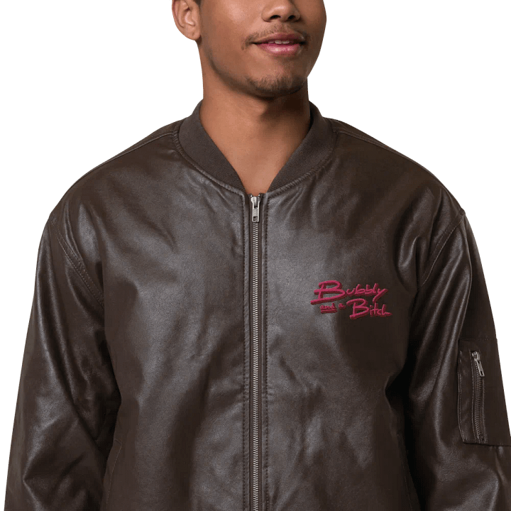 Bubbly and a B (rose shadow design) faux leather bomber jacket product image (1)