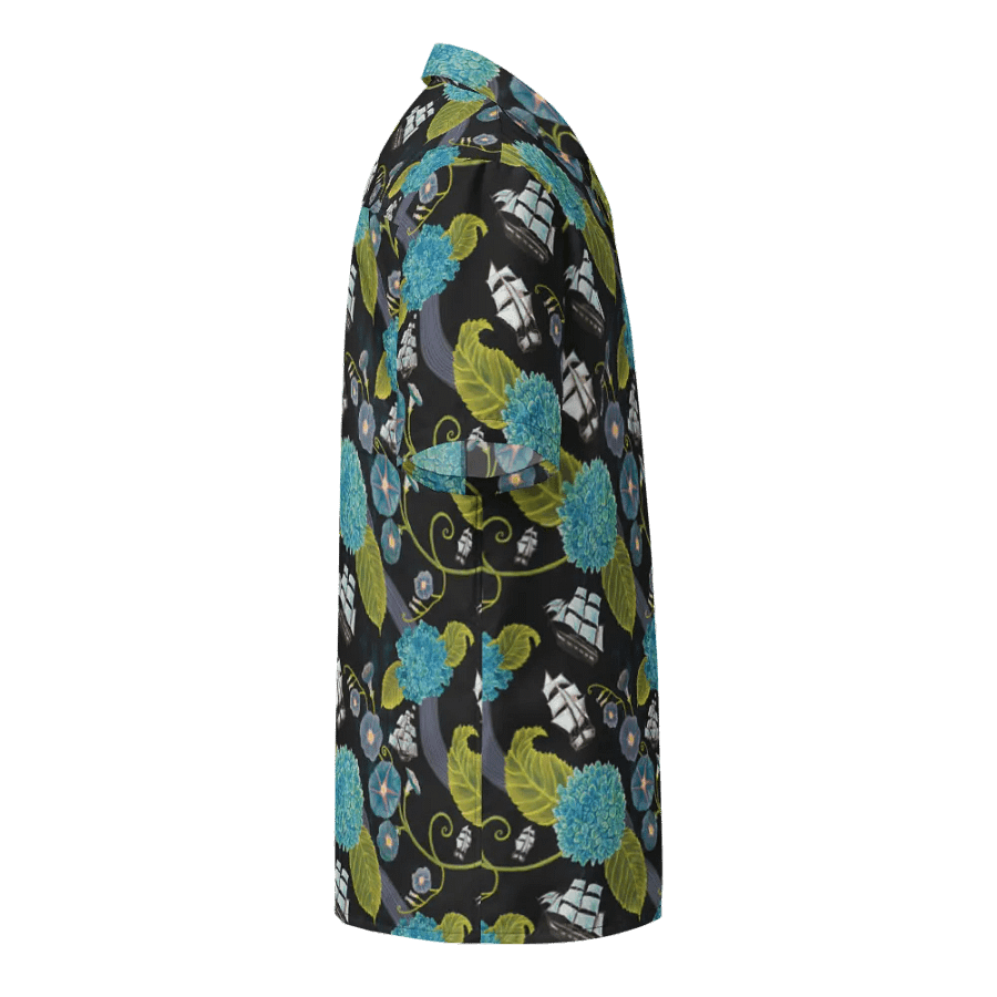 Women's | Seafarer’s Bloom | Tall Ships & Blue Hydrangeas Hawaiian Shirt – Nautical & Bold product image (5)