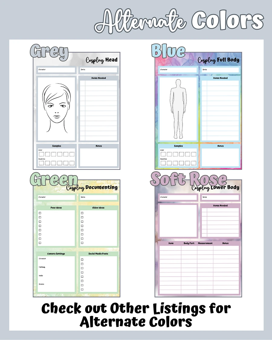 Grey Cosplay Planner Printable product image (5)