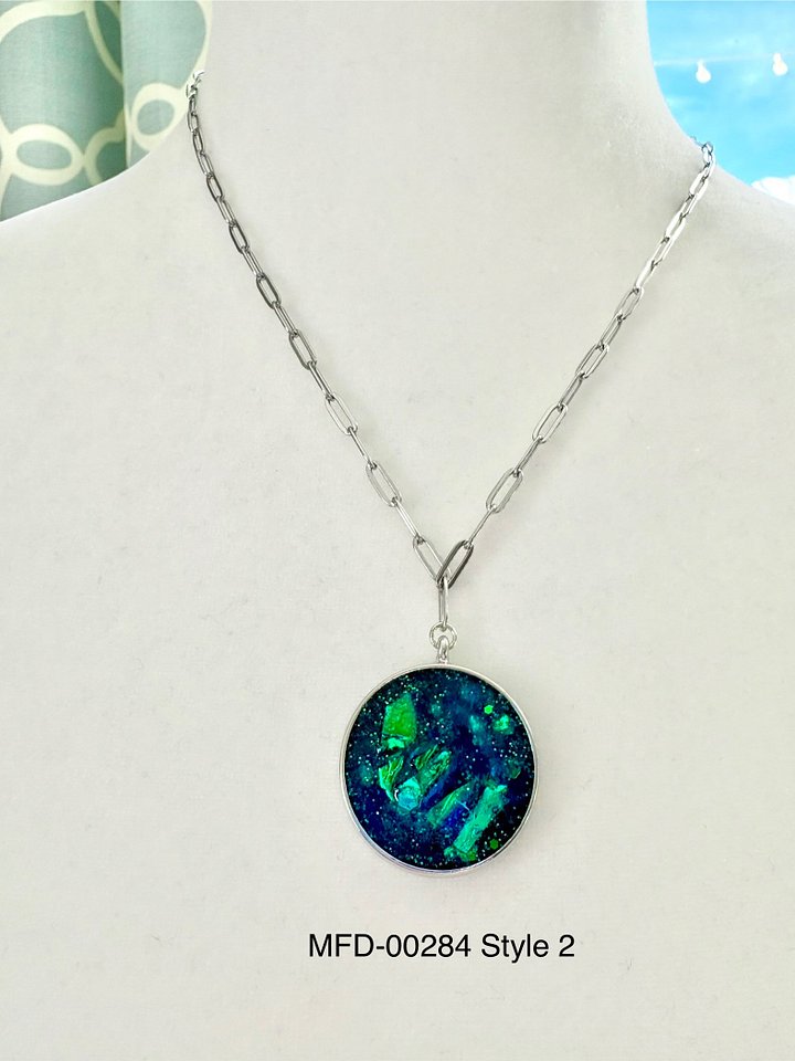 MFD-00284 | Peacock Splash Pendant Necklace with Stainless Steel Cable Chain and Paperclip Chain | Handmade Jewelry by Monique Faella Designs™ product image (2)