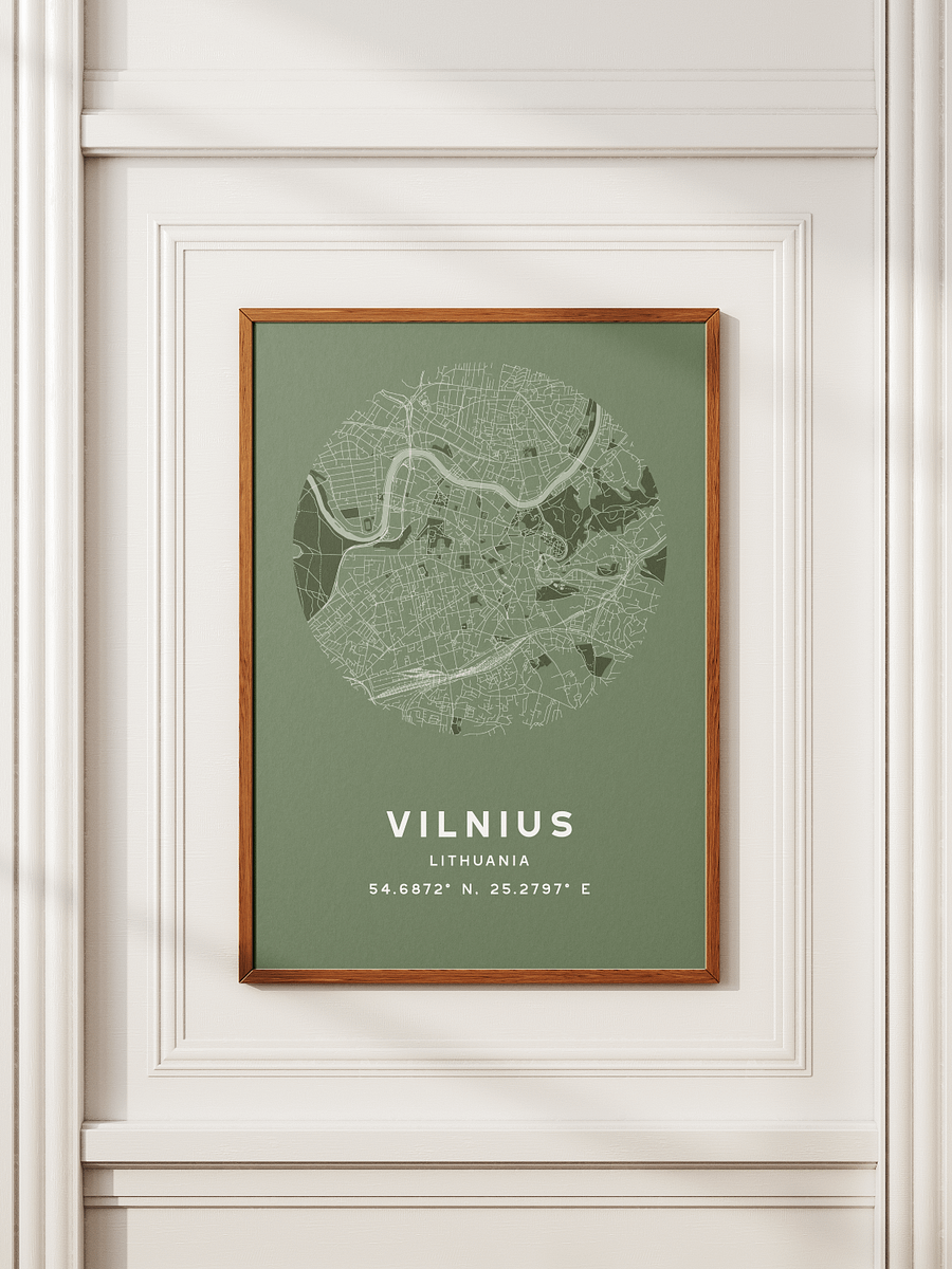 Vilnius Street Map Poster – Sage Green Minimalist Circular City Art product image (2)