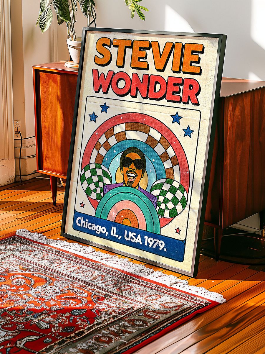 Stevie Wonder Chicago 1979 Poster | Vintage Soul Print | Retro Concert Art | Funk & R&B Music Decor | 80s Music Artwork | Mid-Century Funk Art Print product image (3)