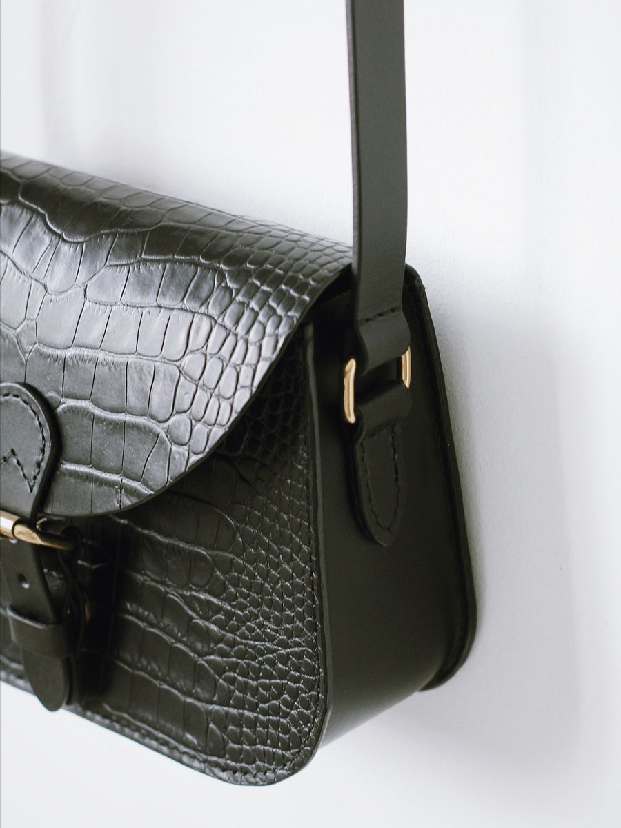 Black Croc Embossed Leather Saddle Bag – Small product image (2)