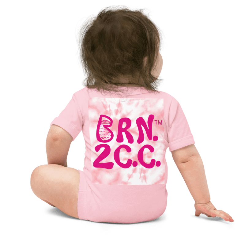 BOURNE to Cape Cod™ | Baby One-Piece with Snaps | BRN.2C.C.™ Logo Back | Ultra-Soft Cotton Bodysuit for Coastal Cuties | Vibrant Pink Logos on a Pink Tie-Dye Graphic product image (4)