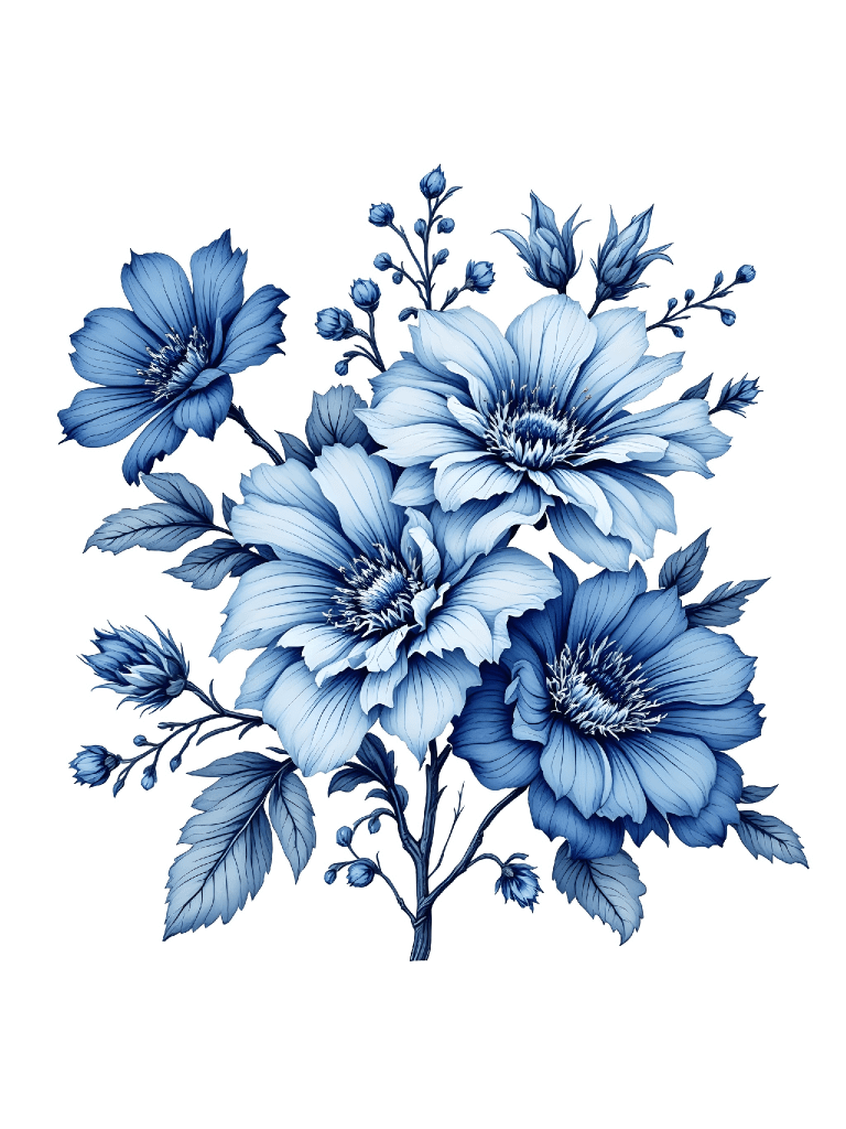 24 Vintage Blue Floral Sketches, Digital Clipart, Botanical Illustrations, Wedding Invitations, Scrapbooking, Card Making, Wall Art Prints product image (3)