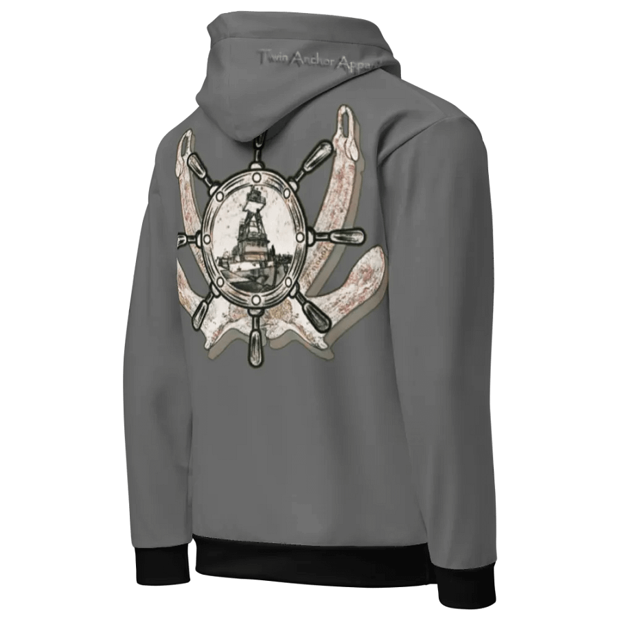 Gray Twin anchor ship wheel & Tug CE Hoodie product image (8)