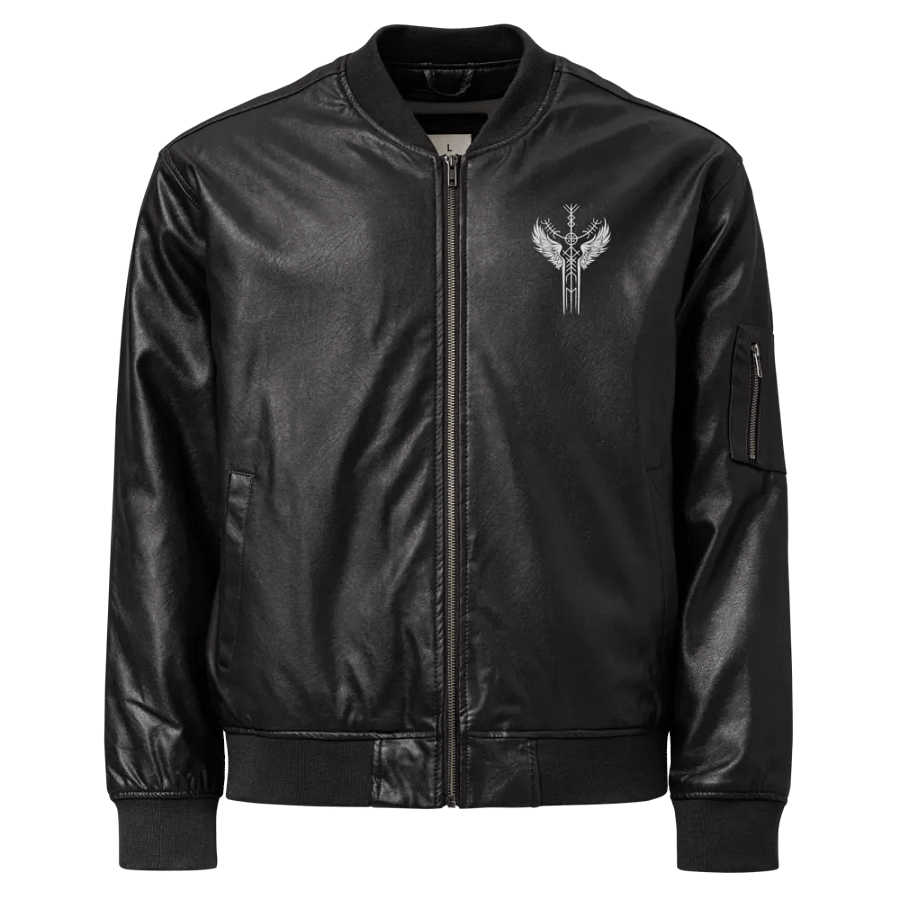 The Valkyrie Stave Faux Leather Bomber Jacket (embroidered stave) product image (1)
