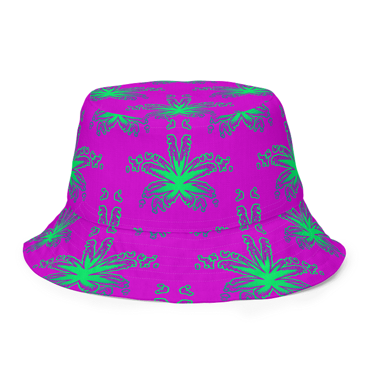 420 Stoner Summertime Reversible Bucket Hat, Cannabis Mint Green Purple Pink Pot Leaf Pattern Accessory product image (1)