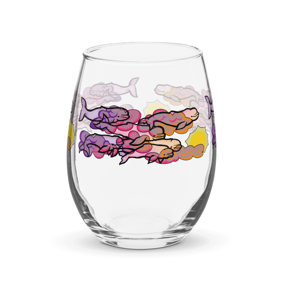 sunset beluga whales stemless wine glass product image (1)