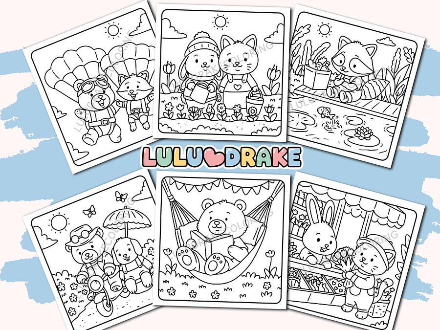 Fuzzy Buddies Spring Moments Coloring eBook, BIG PACK 35 Pages | ★ DIGITAL ★ product image (3)