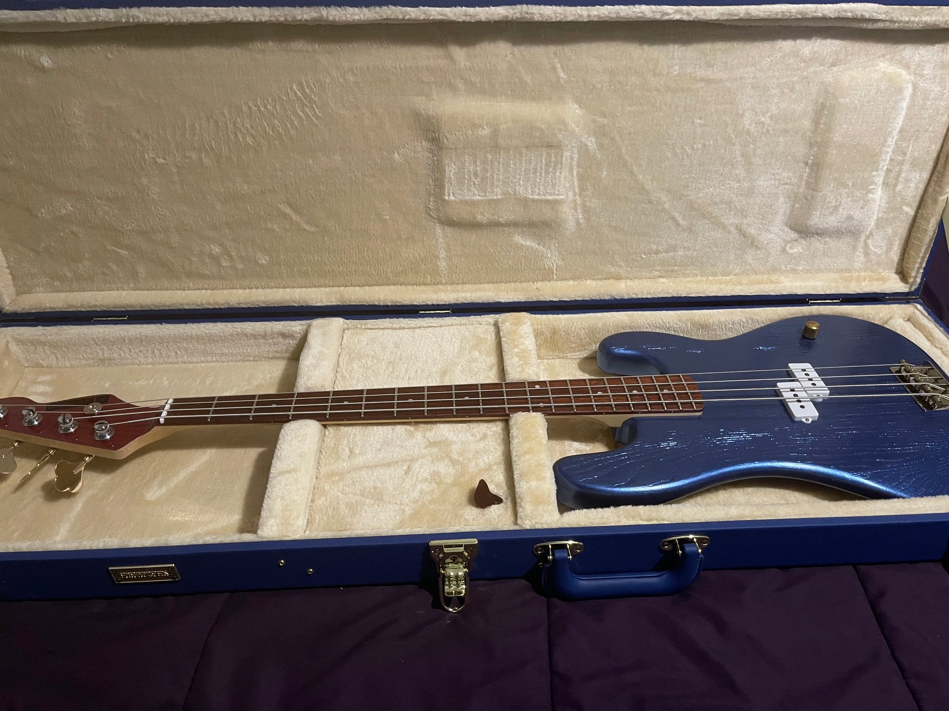 G.D. Guitars “Blue Streak” Custom “Super P” Bass — Metallic Blue & Red w Case product image (10)