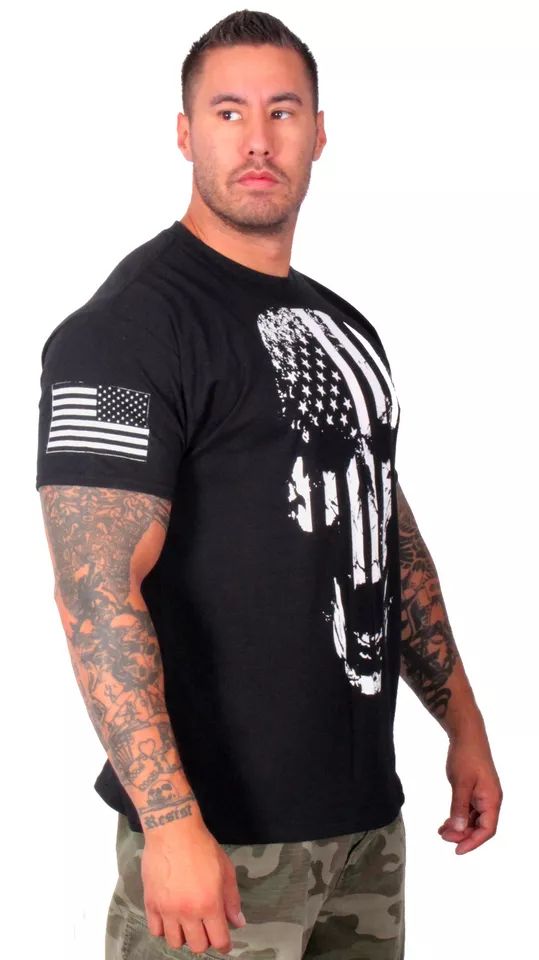 American Flag Skull T-shirt I Knives Out I Veteran I Military I Combat I Patriot product image (2)