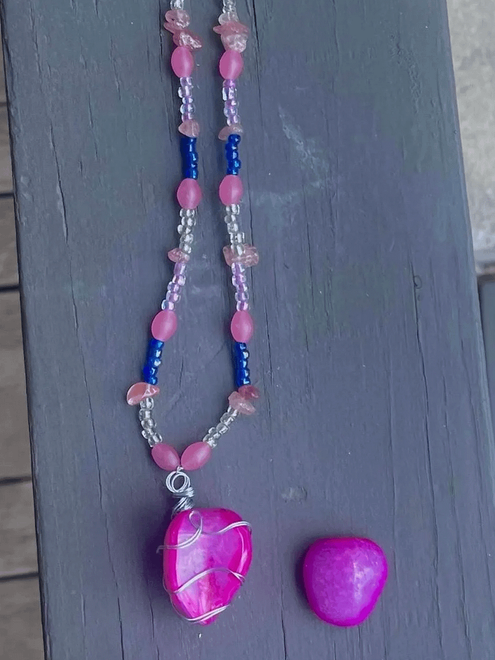 Pink Agate and Rose Quartz Silver Wrapped Necklace product image (1)