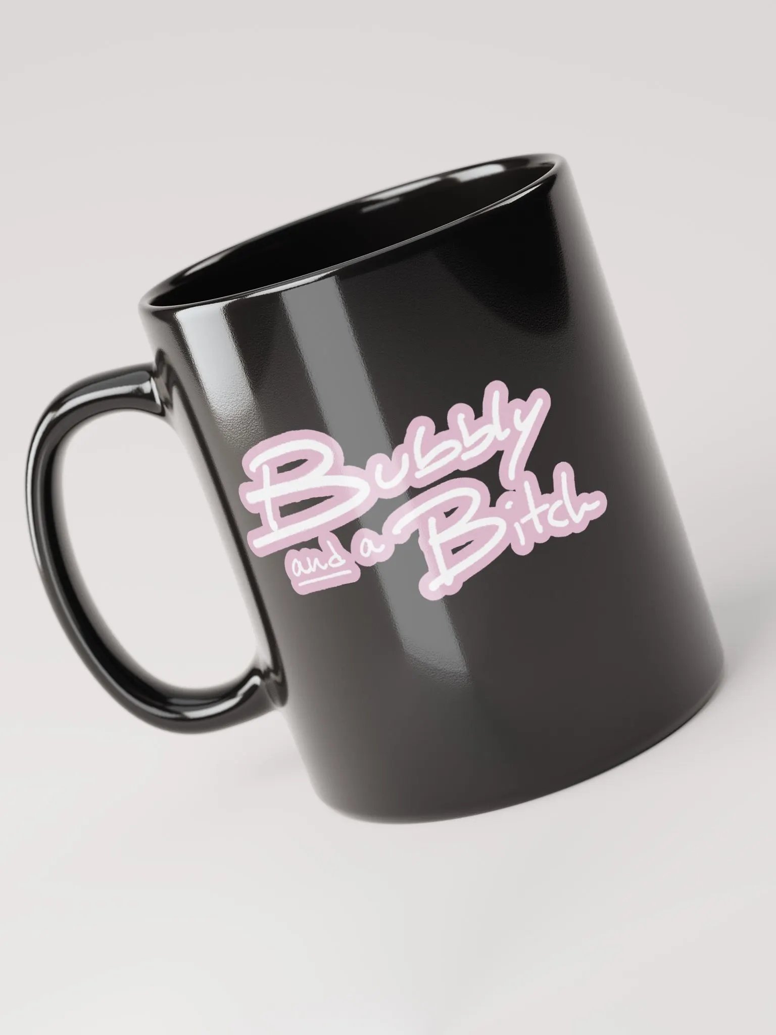 Bubbly and a B*tch (lined design, #E1B9CE) glossy black mug product image (8)