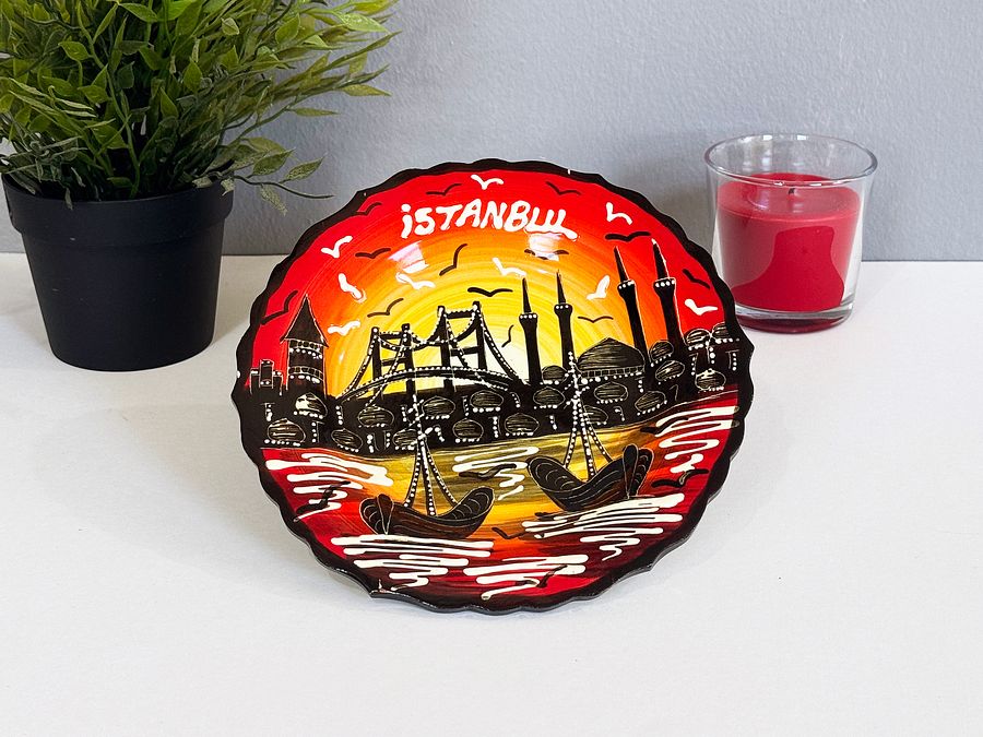 Ceramic decor plate, Istanbul (red, 18 cm) — handmade pottery, handmade ceramic, home decor, handmade gift, Turkish ceramic product image (5)