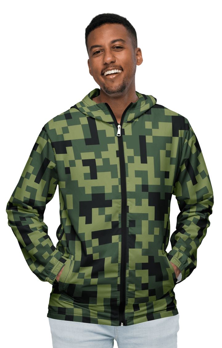 Military Green Camouflage Pixels Camo Pattern Unisex Windbreaker product image (1)