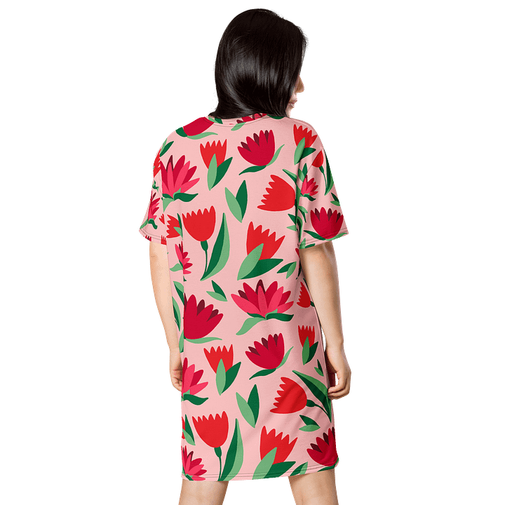 Vibrant Pink Floral T-Shirt Dress - Oversized Trendy Design | TDSMUSIC.com product image (2)