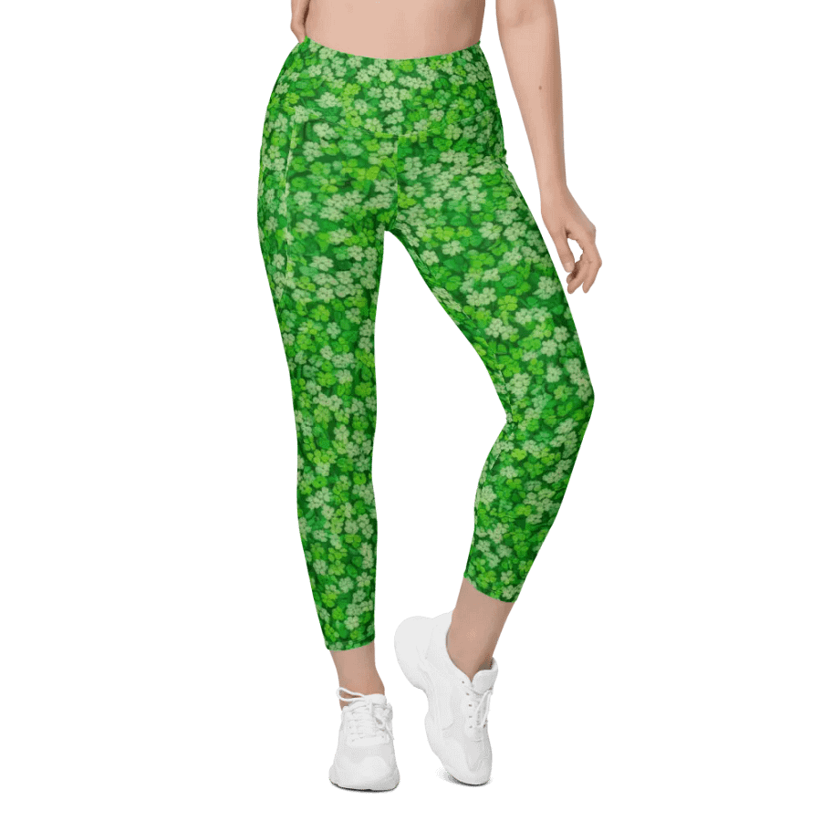 Whimsical St Patrick’s Day Lucky Four Clovers Leggings product image (5)