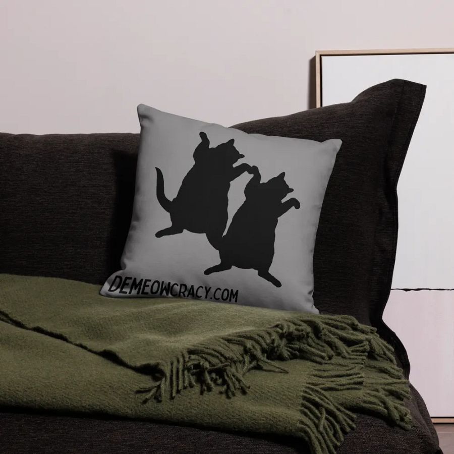 Dancing DeMeowcracy Kitties Reversible Pillow Cover - Cement Grey product image (1)