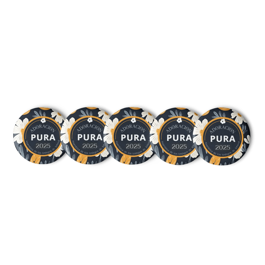 "Adoración Pura" 2025 White Flora Navy Pin Buttons | Spanish product image (3)