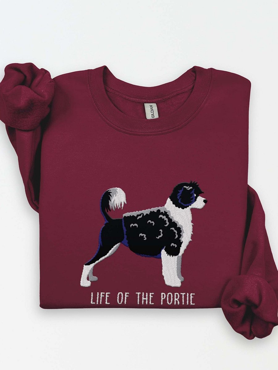 Life of the Portie Sweatshirt (Embroidered) of a Portuguese Water Dog(Black & White) product image (1)