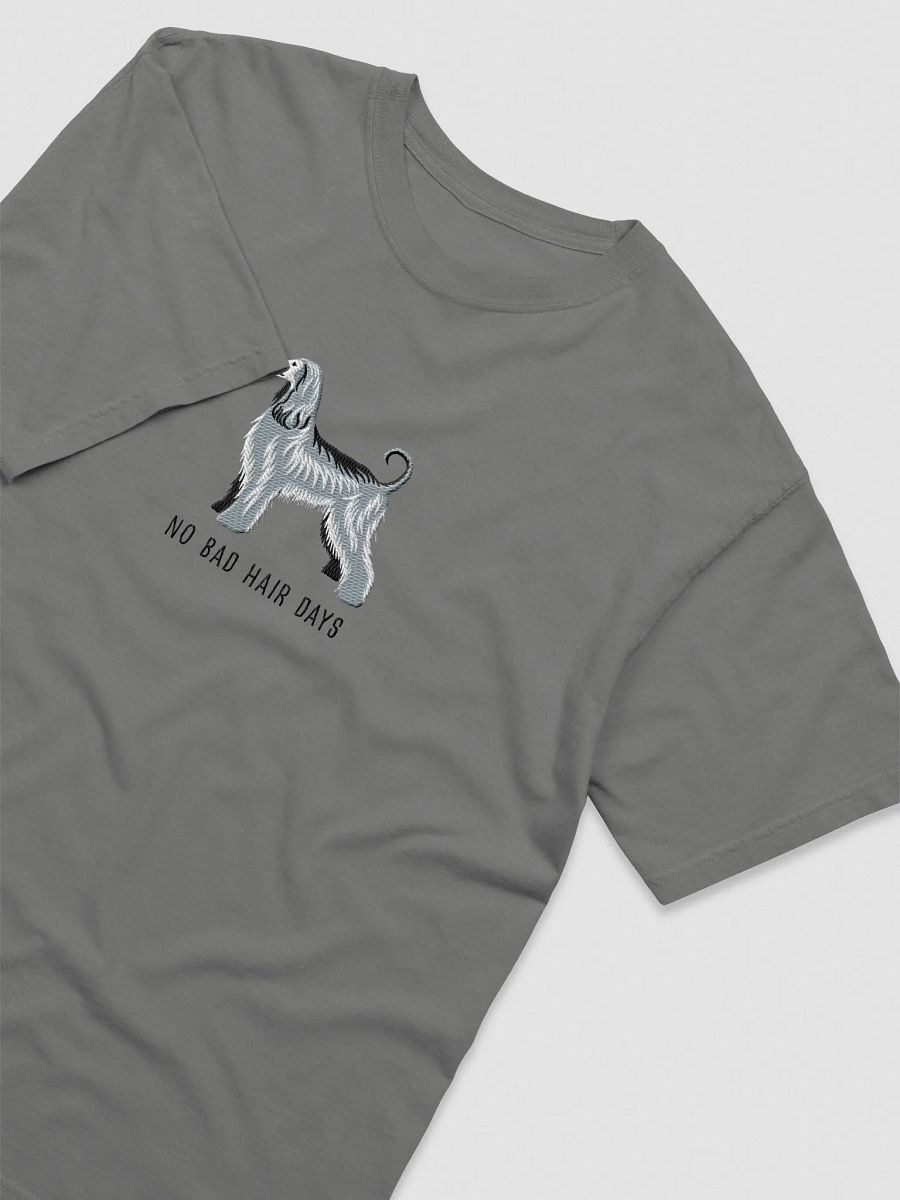 No Bad Hair Days T-Shirt(Embroidered) of an Afghan Hound(Gray/Blue) product image (13)