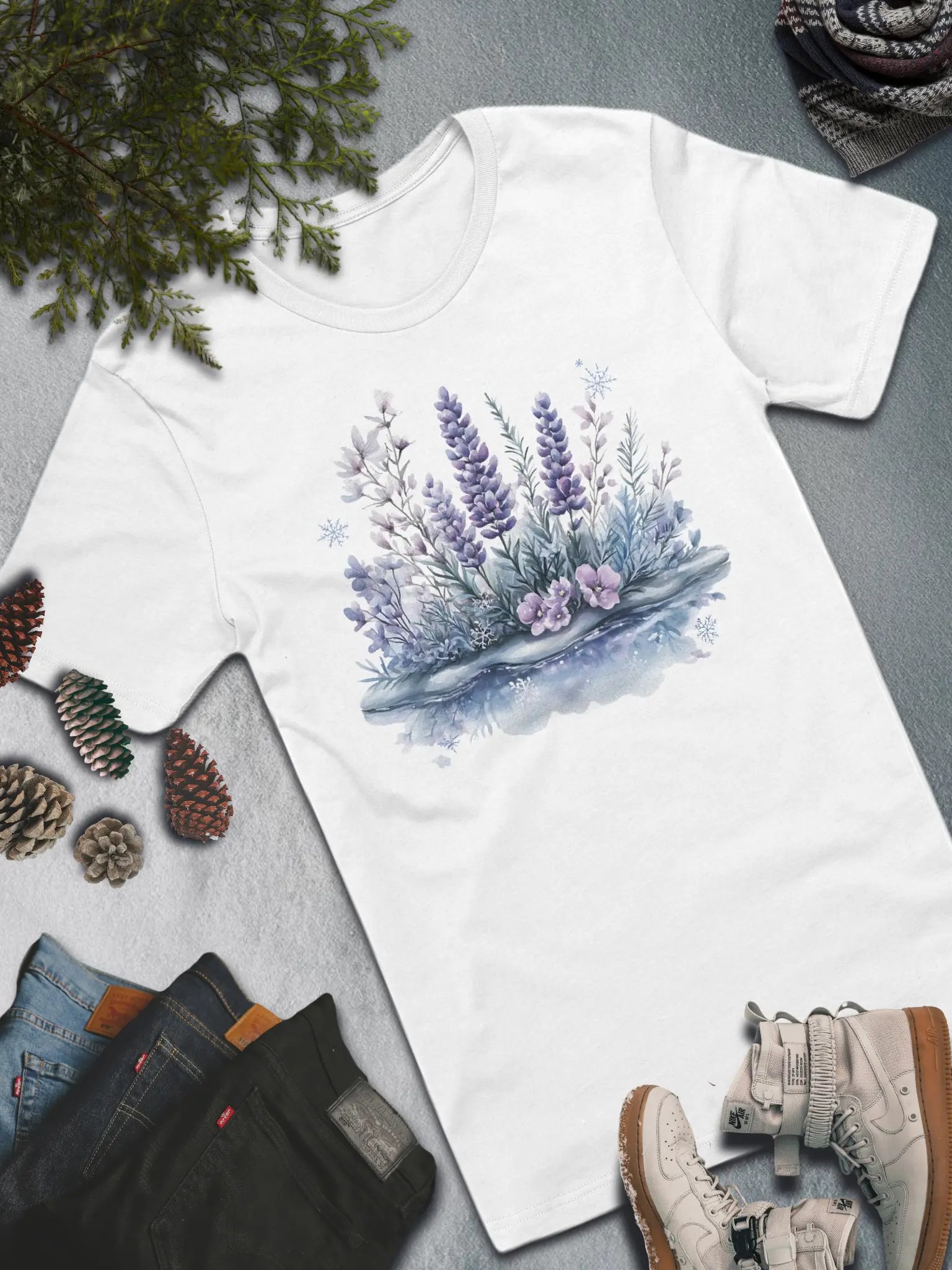 Winter Floral Reflection T-Shirt – Elegant Nature-Inspired Fashion product image (5)