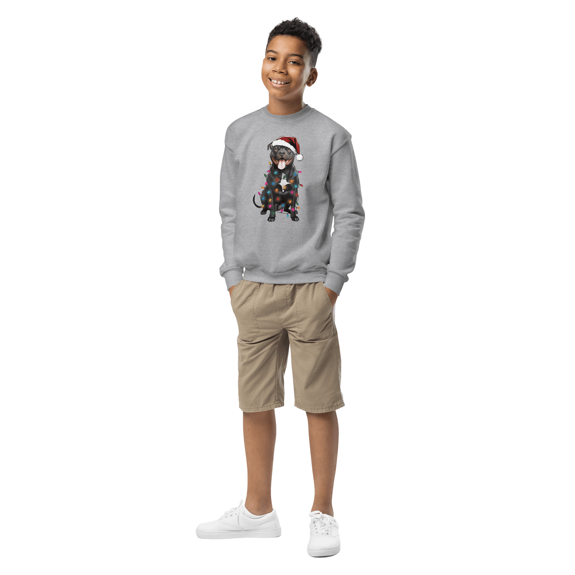 Funny Christmas American Pitbull Terrier(Black) Youth Sweatshirt product image (1)