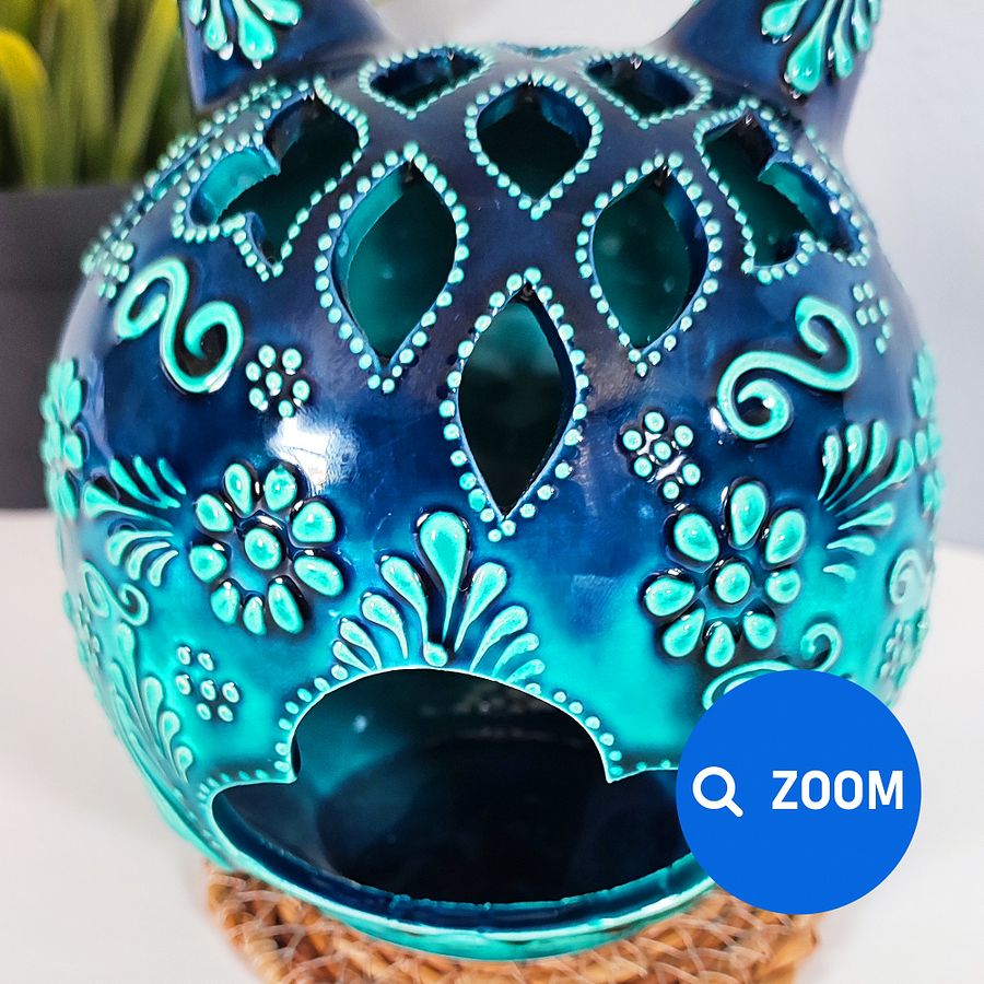 Ceramic cat, Turkish Totoro, turquoise candle holder — handmade pottery, handmade ceramic, home decor, handmade gift, Turkish ceramic product image (6)