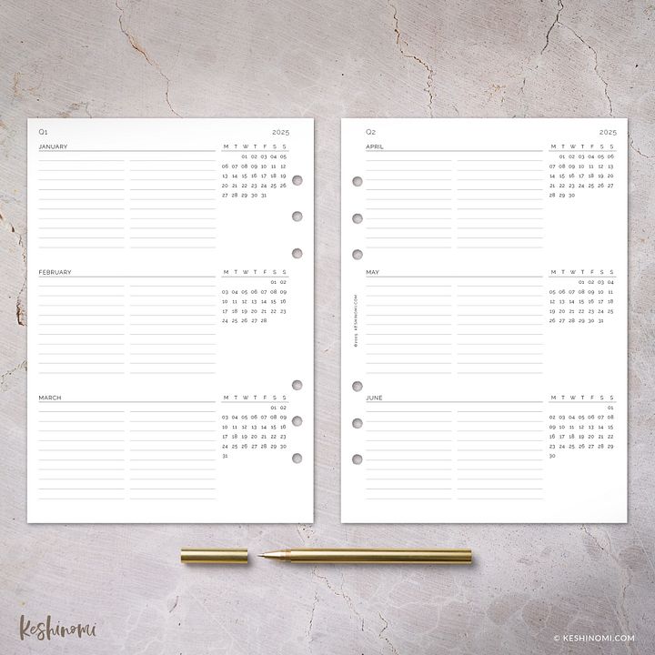 2025 Quarterly, Three Months at a Glance - A5 Printable Planner Insert product image (2)