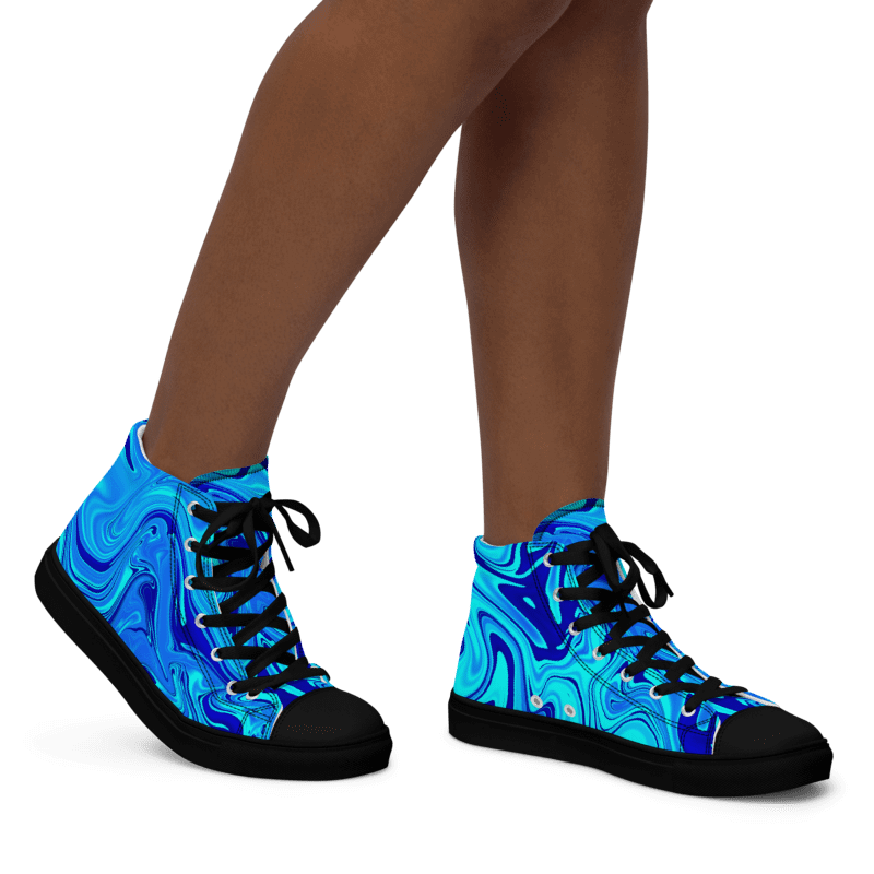 Women's High Top Canvas Shoes - Light and Dark Blue Digital Fluid Art product image (5)