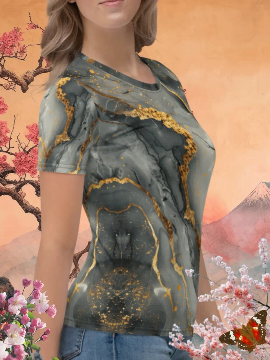 Grey Gold Marble Print T-Shirt product image (3)