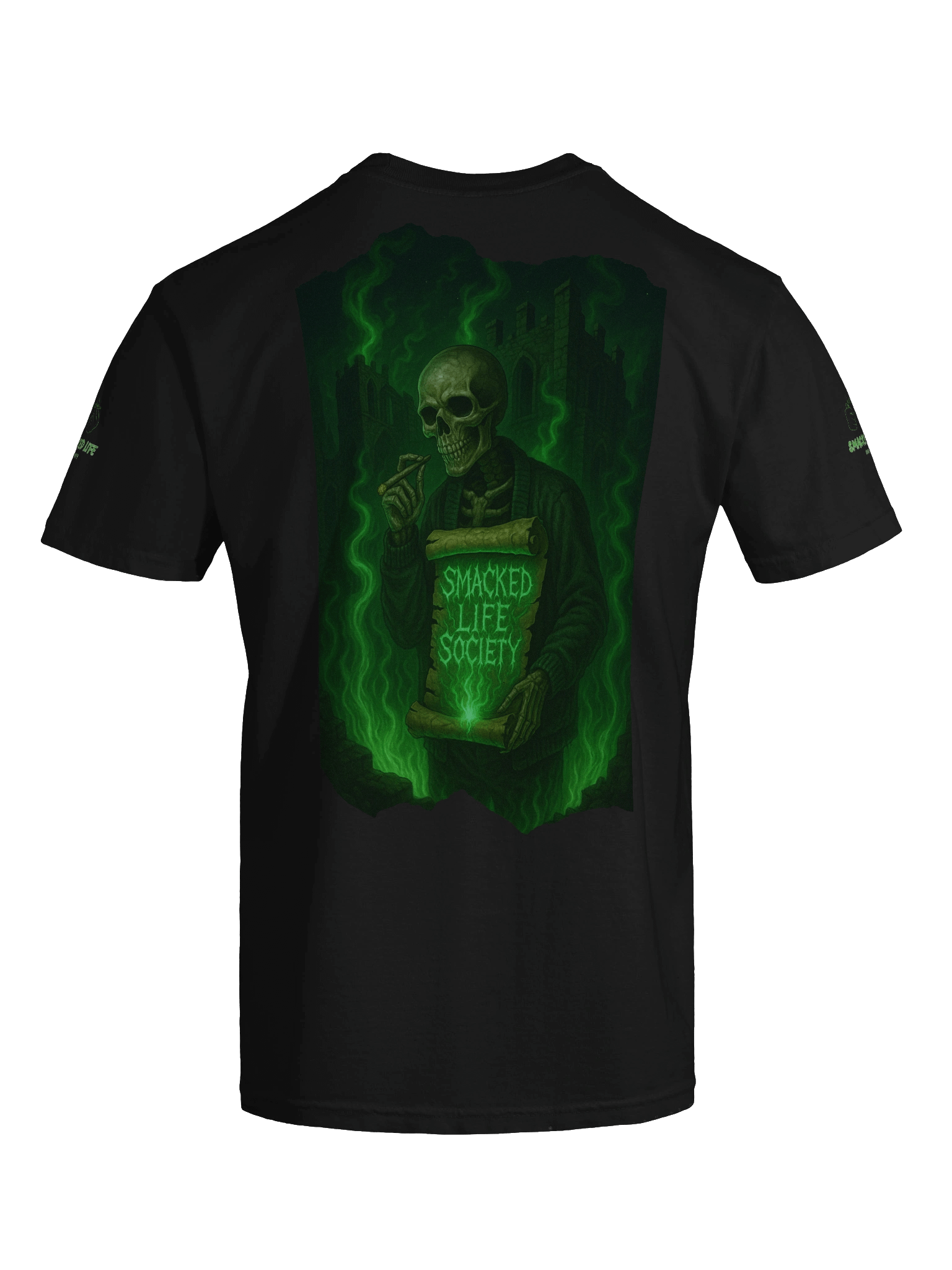 Forever Smacked – Green Flame Skeleton Unisex T-Shirt product image (9)